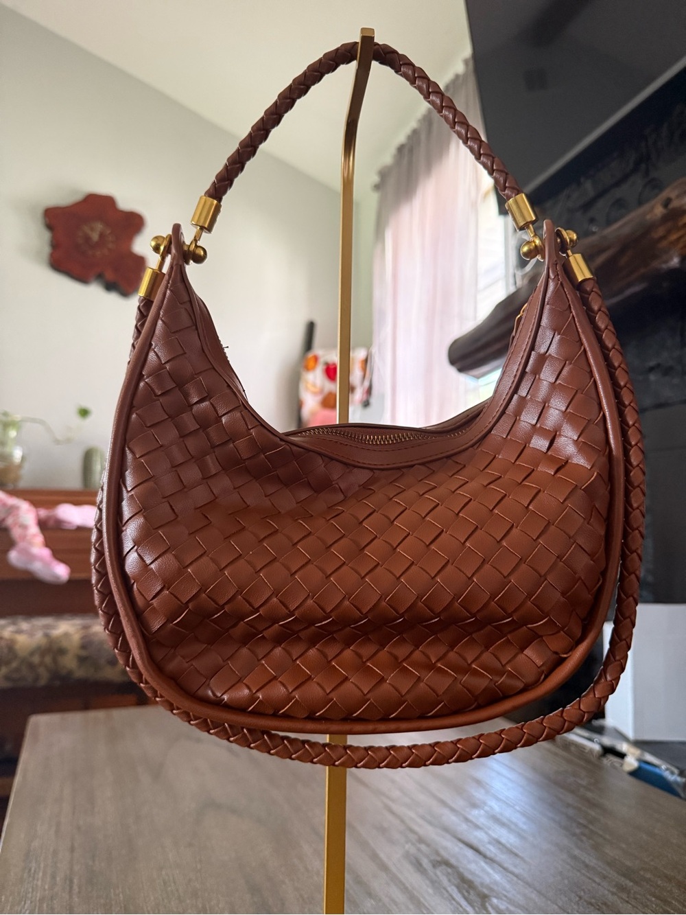 Woven Hobo Bag in Brown
